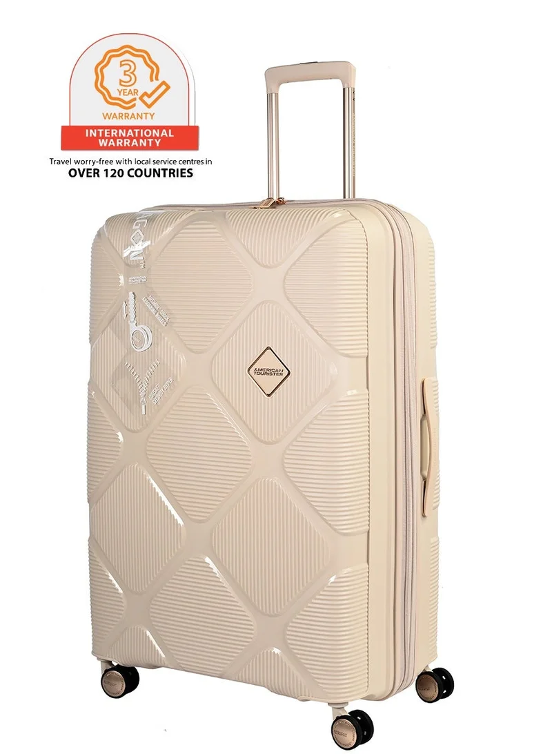 AMERICAN TOURISTER Instagon Suitcase, Check-In Size 81 cm / 30 inch, 4 Double Wheels, Hard Top, Polypropylene, Cream|DuoSaf™ Security Zipper|TSA 008 Lock|Optimov™ Shock Absorbing Wheels|Expandable - 3 Years International Warranty